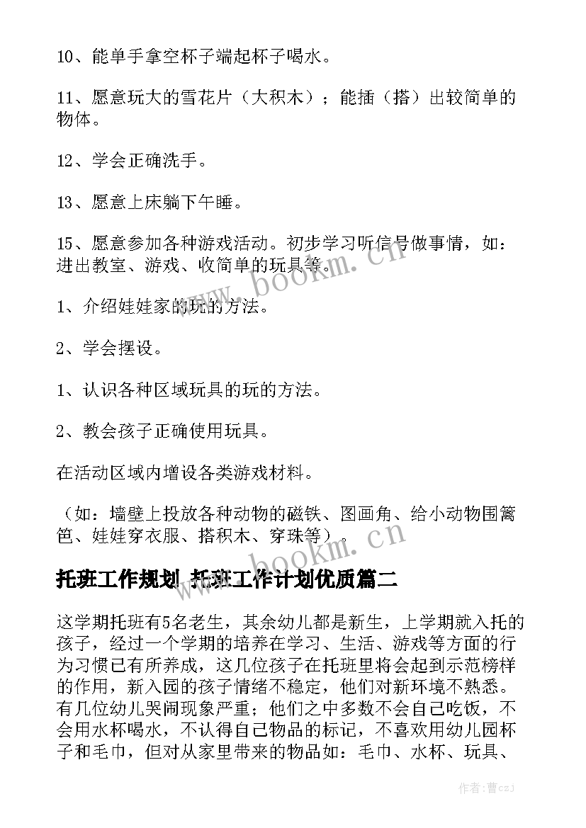 托班工作规划 托班工作计划优质