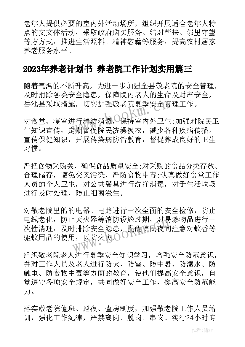 2023年养老计划书 养老院工作计划实用