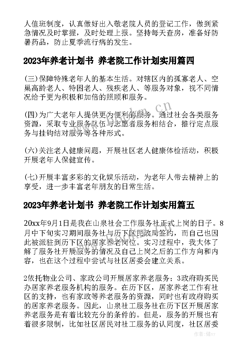 2023年养老计划书 养老院工作计划实用