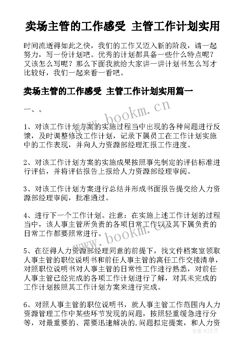 卖场主管的工作感受 主管工作计划实用