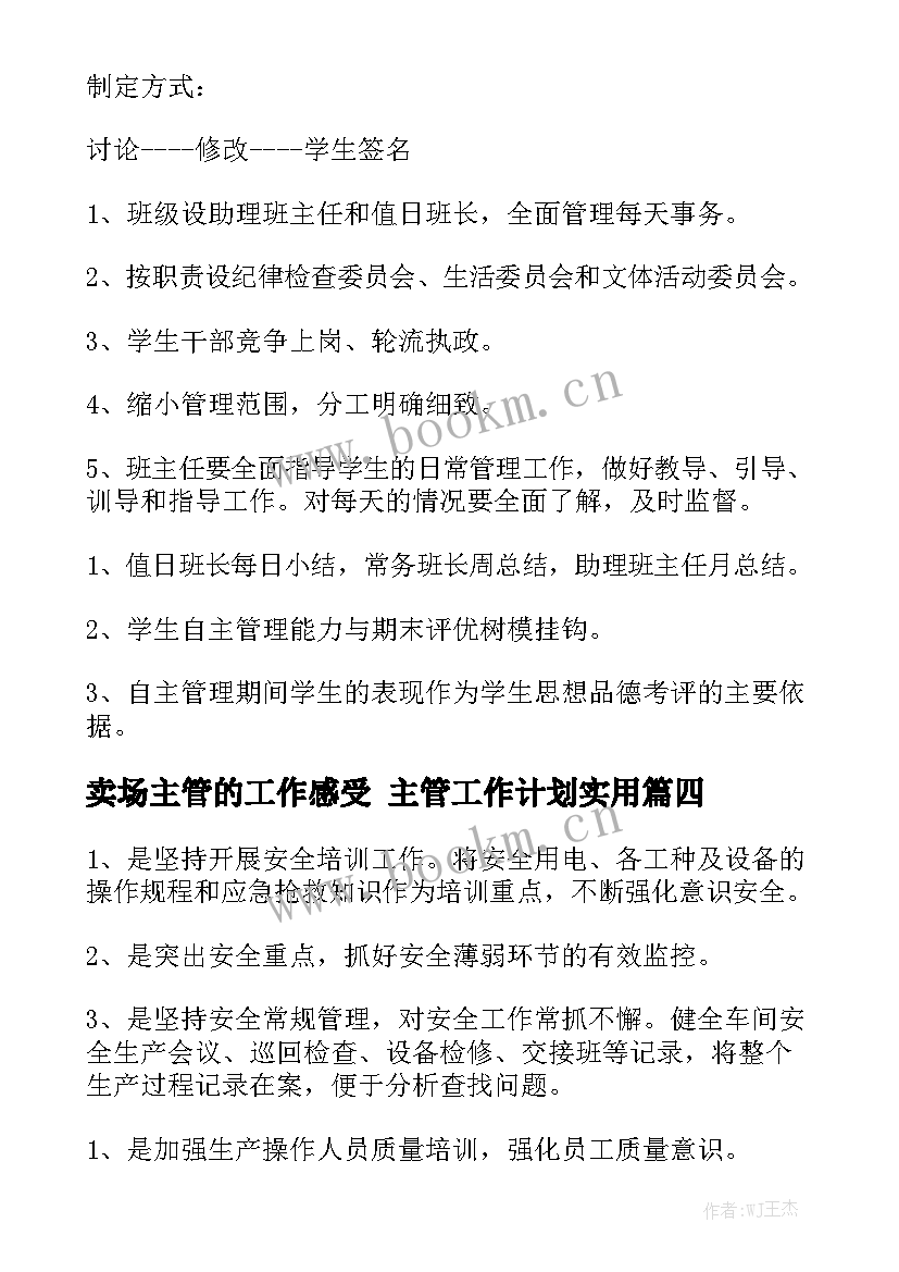 卖场主管的工作感受 主管工作计划实用