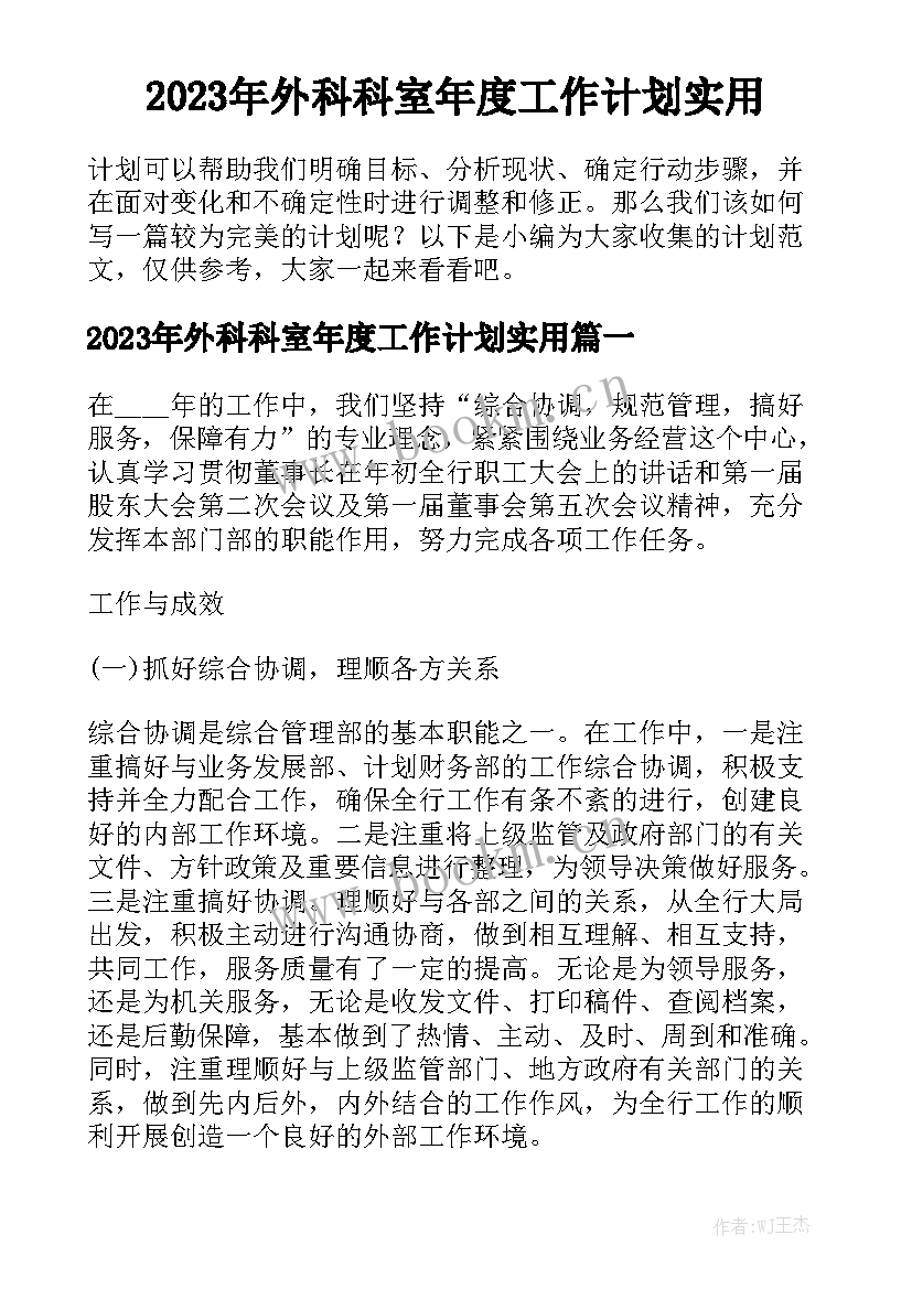 2023年外科科室年度工作计划实用