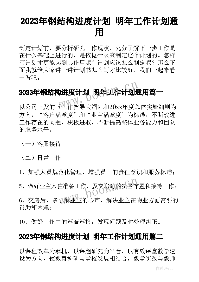 2023年钢结构进度计划 明年工作计划通用