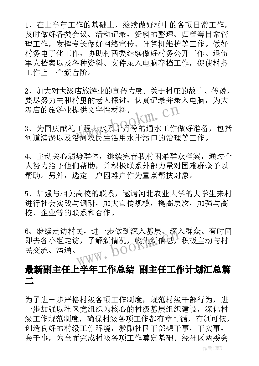 最新副主任上半年工作总结 副主任工作计划汇总