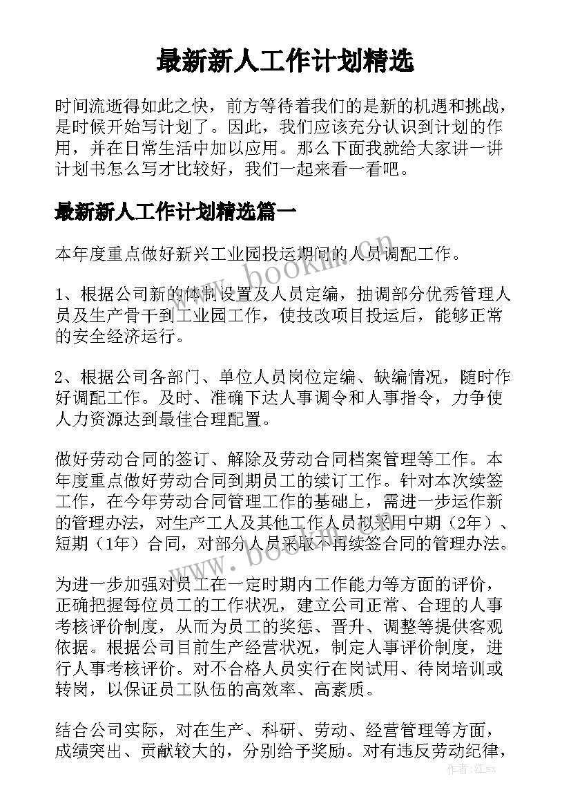 最新新人工作计划精选