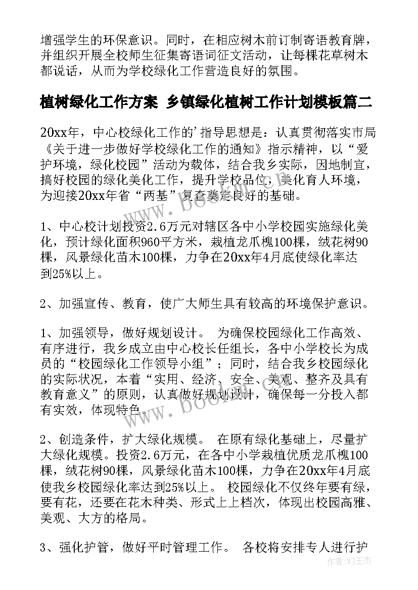 植树绿化工作方案 乡镇绿化植树工作计划模板