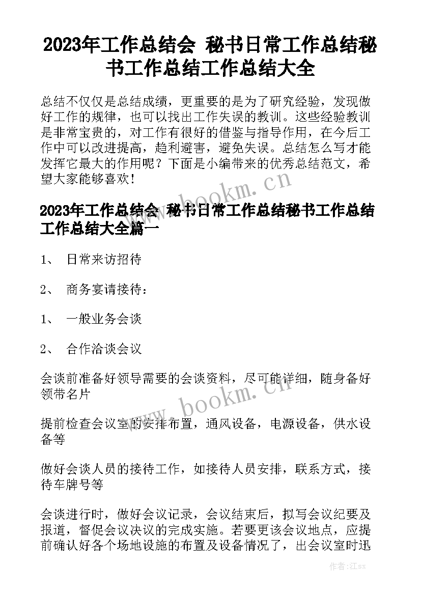 2023年工作总结会 秘书日常工作总结秘书工作总结工作总结大全