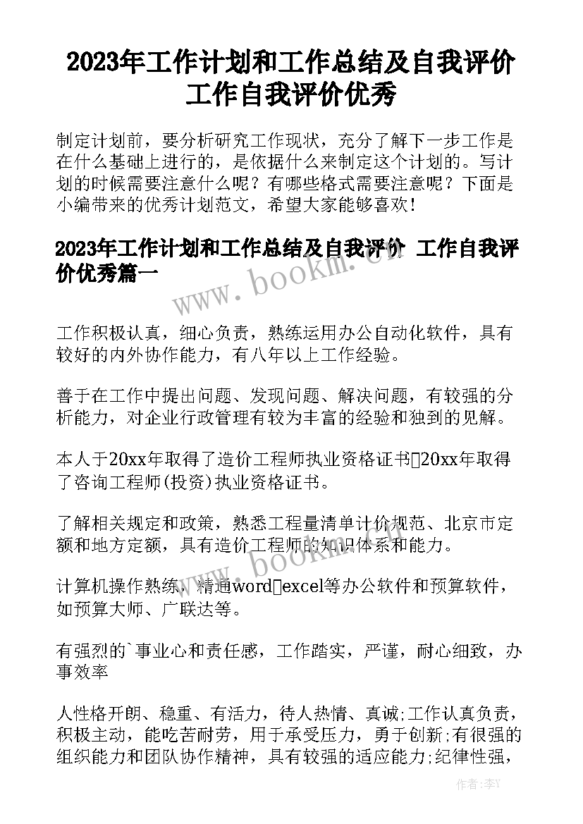 2023年工作计划和工作总结及自我评价 工作自我评价优秀