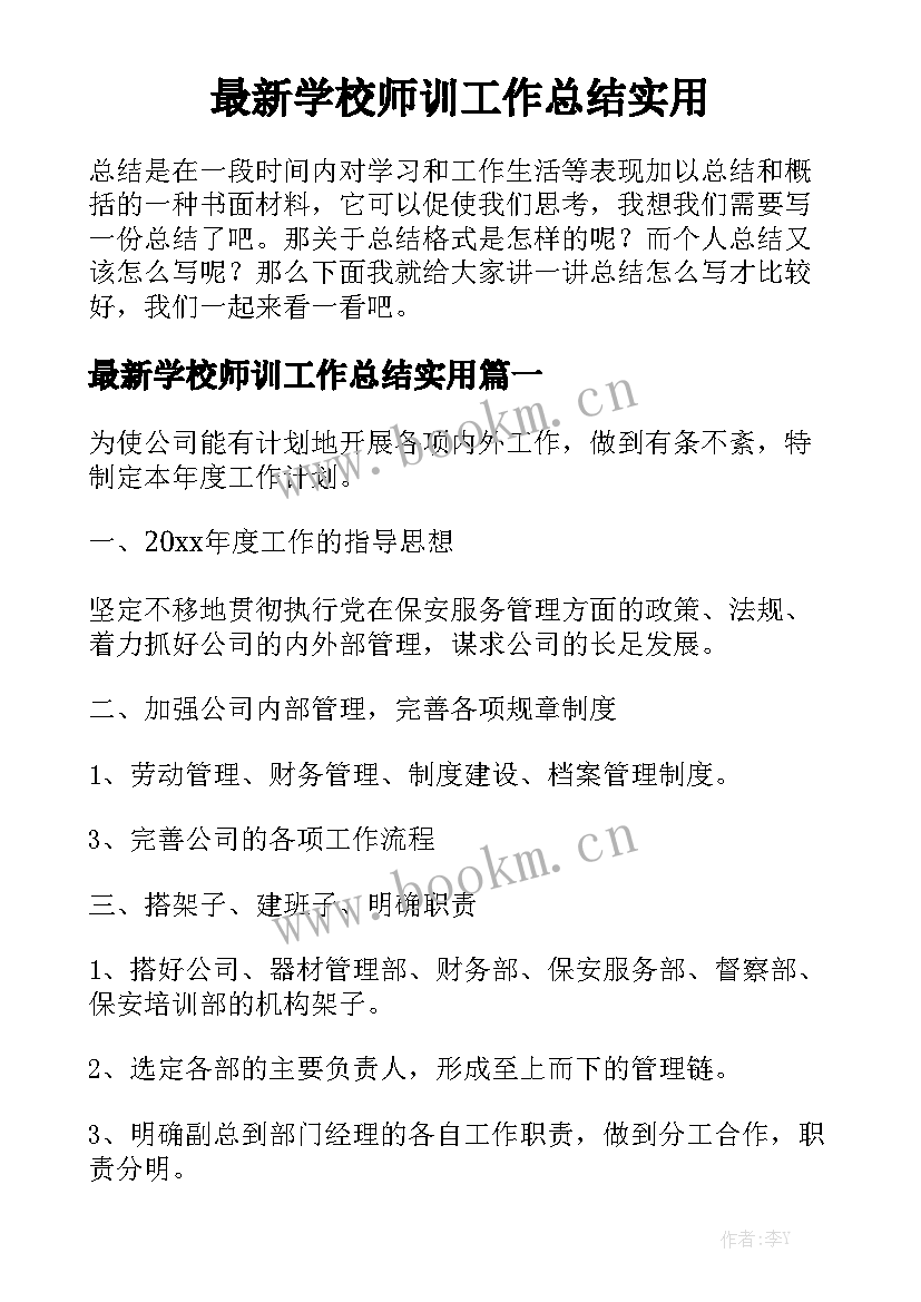 最新学校师训工作总结实用