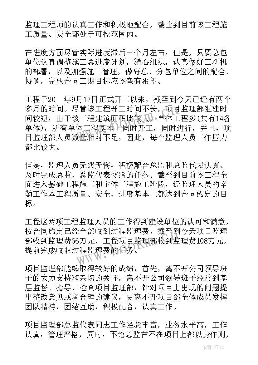 2023年总监理工程师个人总结精选