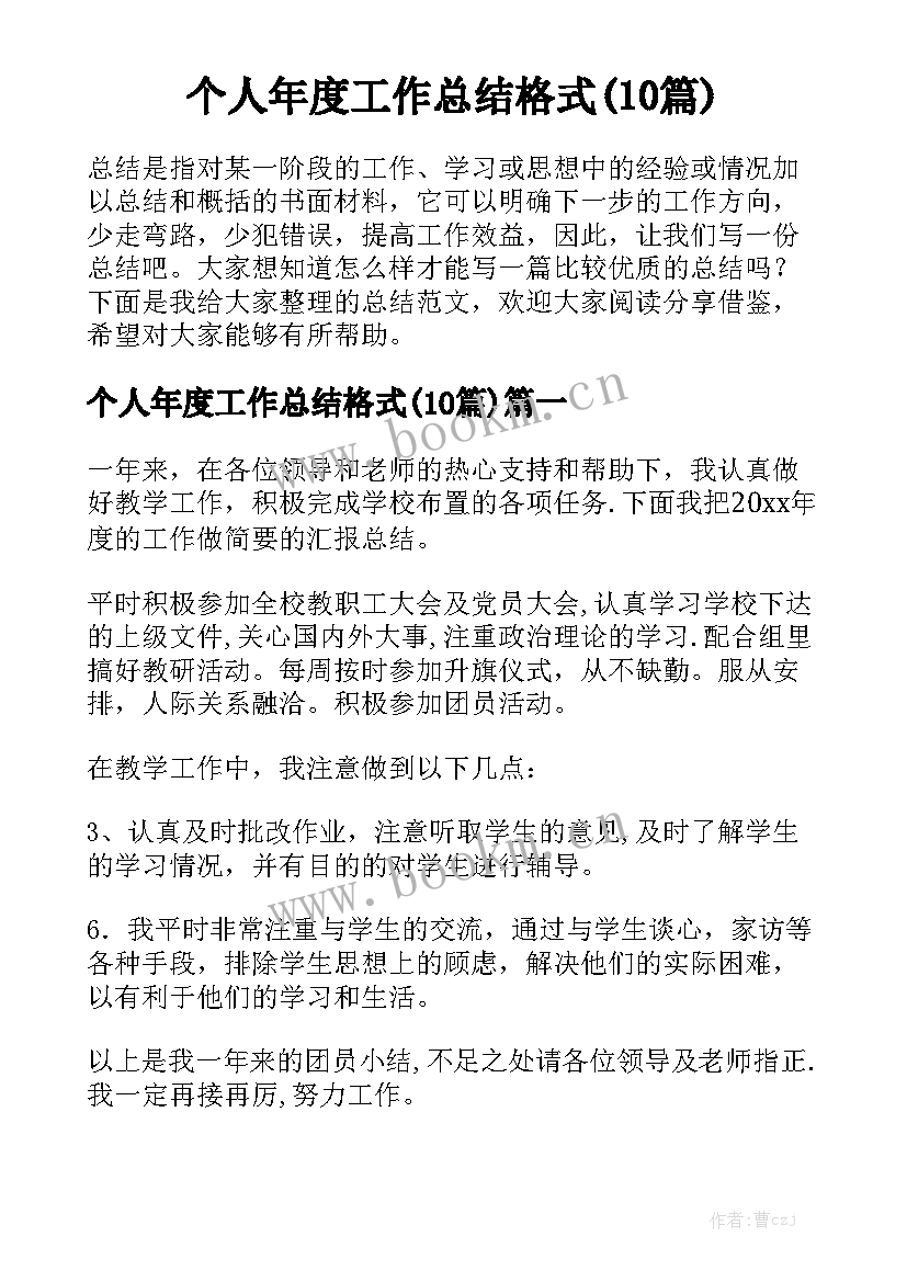 个人年度工作总结格式(10篇)