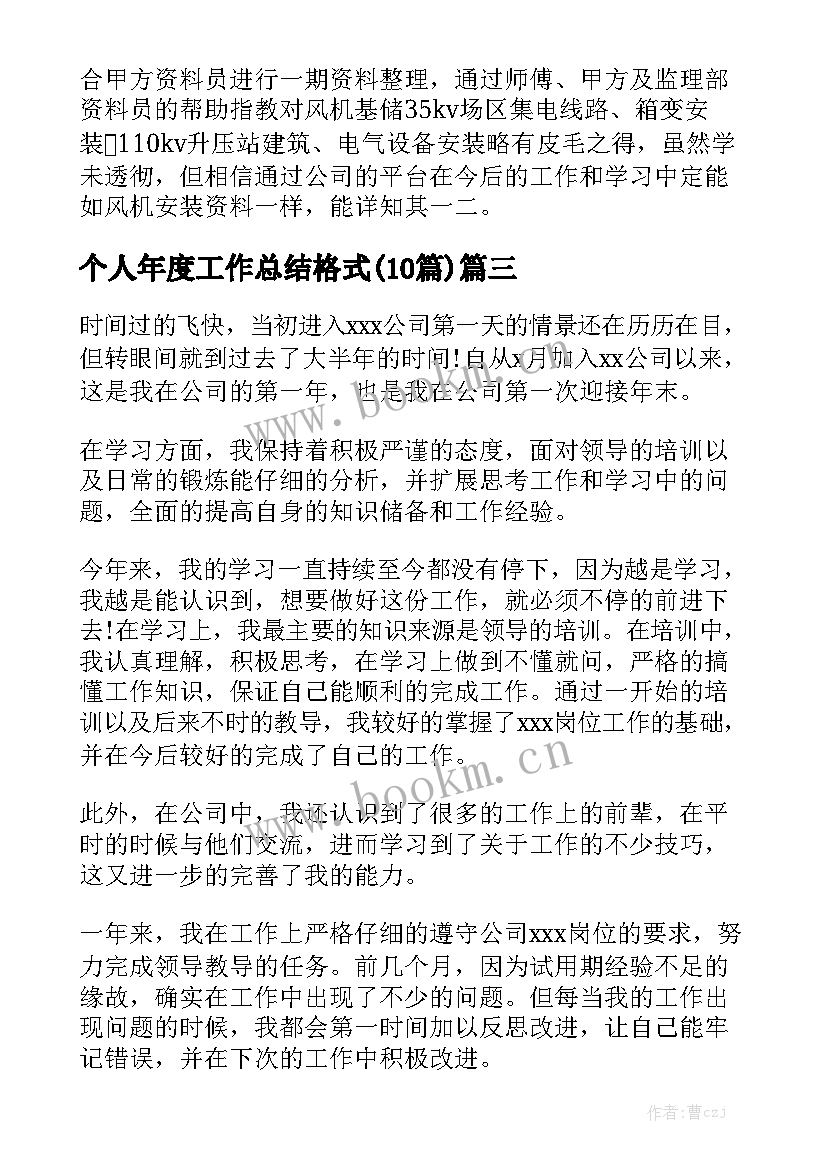 个人年度工作总结格式(10篇)