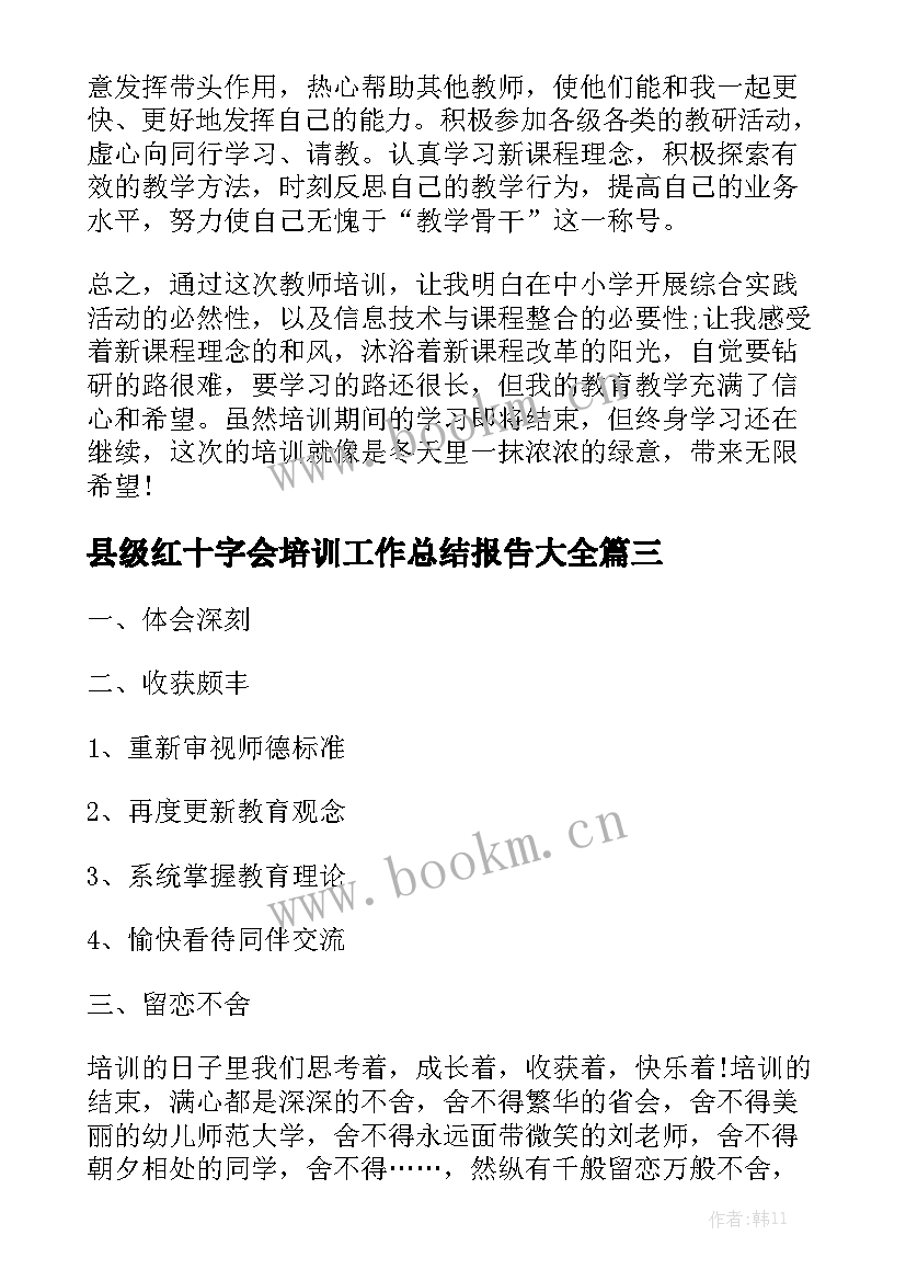 县级红十字会培训工作总结报告大全