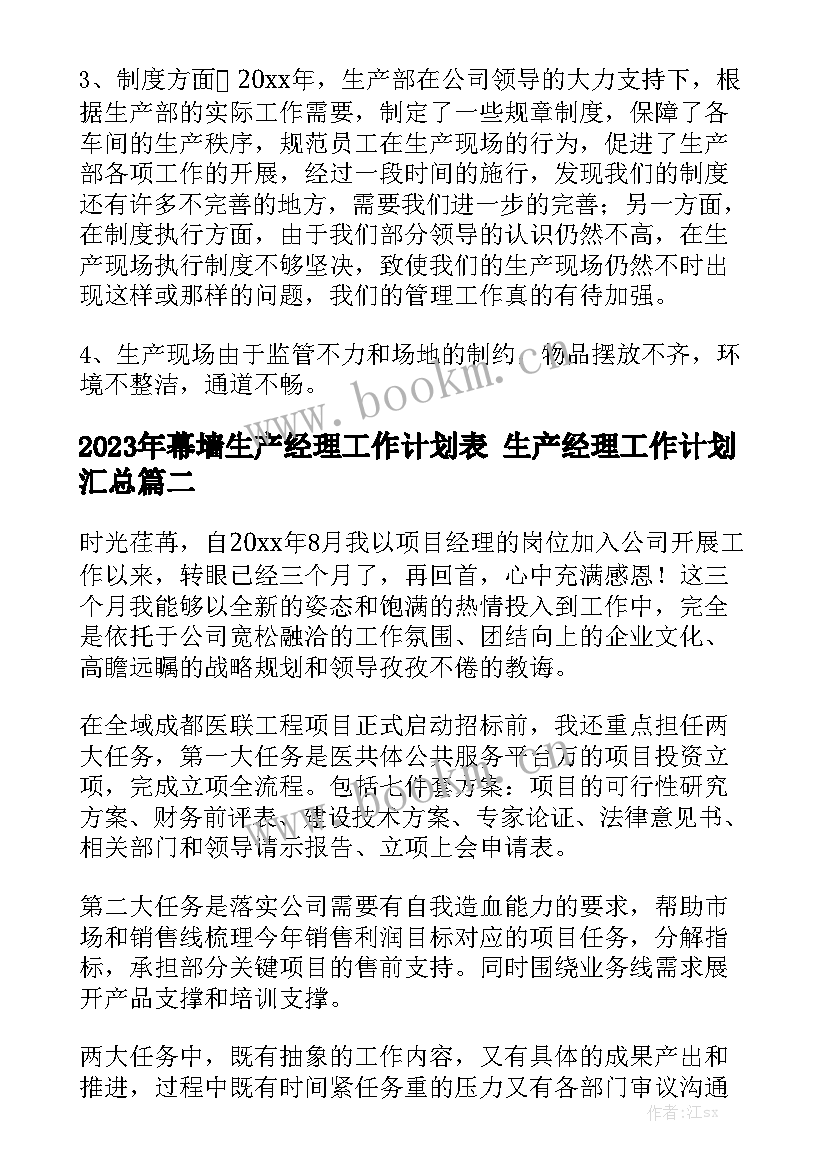 2023年幕墙生产经理工作计划表 生产经理工作计划汇总