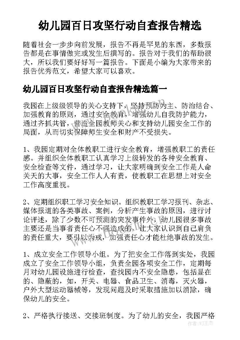 幼儿园百日攻坚行动自查报告精选