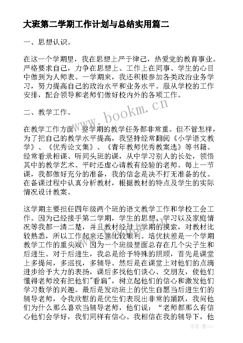 大班第二学期工作计划与总结实用