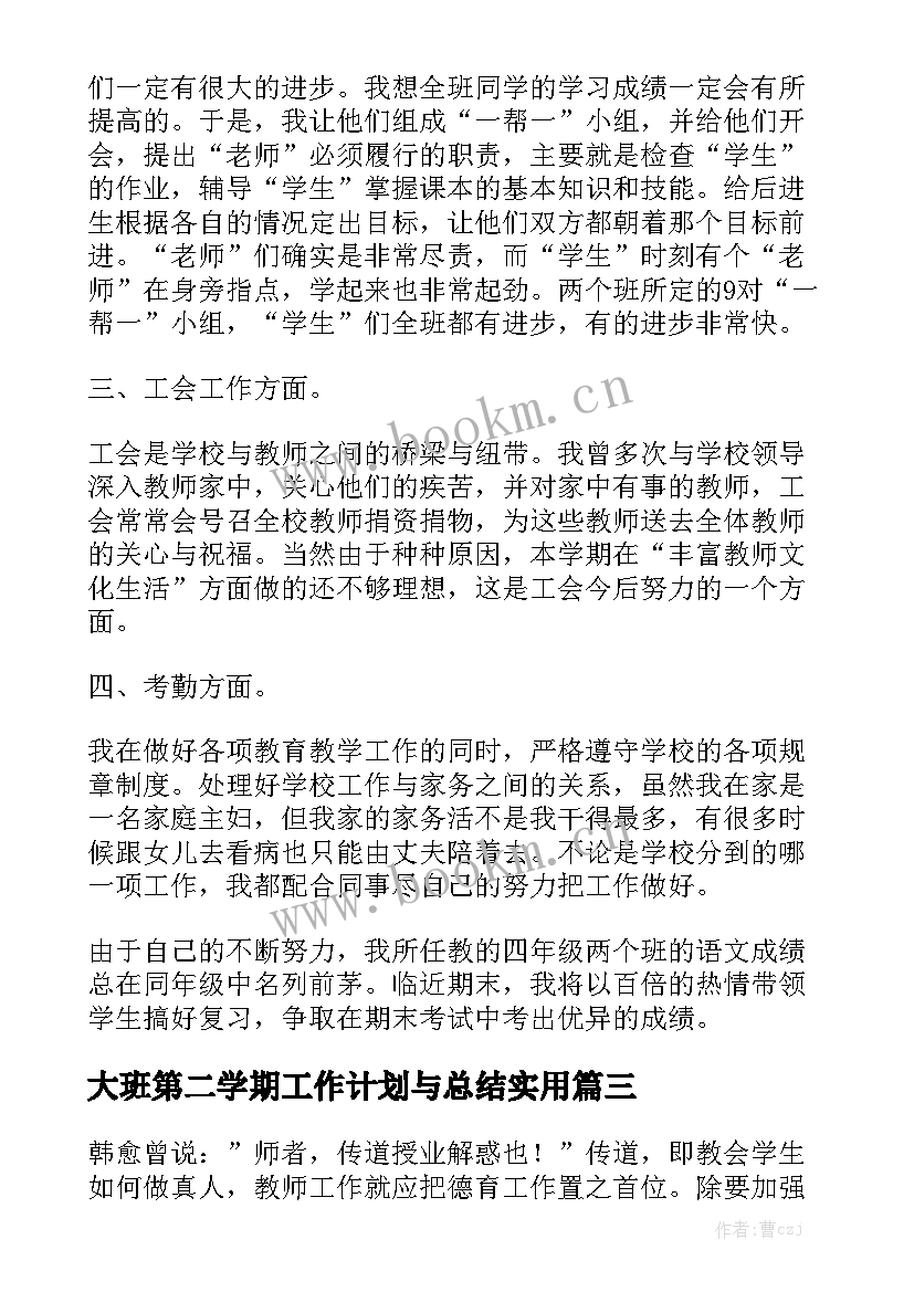 大班第二学期工作计划与总结实用