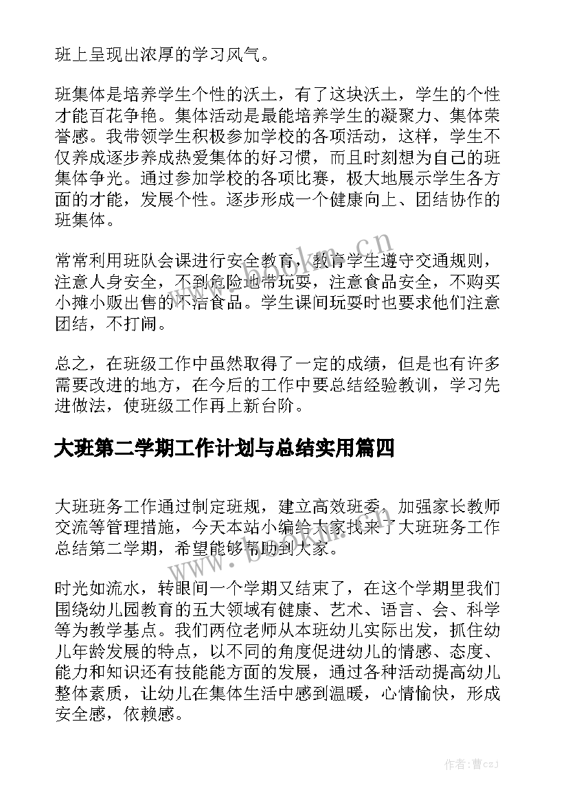 大班第二学期工作计划与总结实用