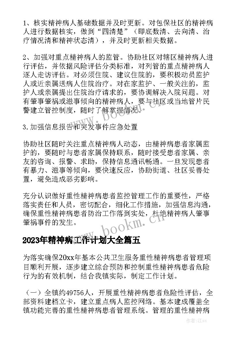 2023年精神病工作计划大全