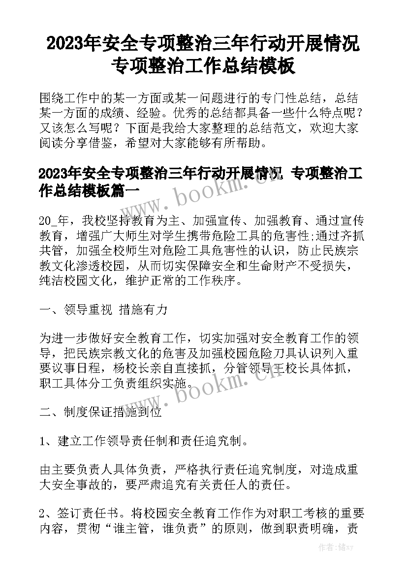 2023年安全专项整治三年行动开展情况 专项整治工作总结模板