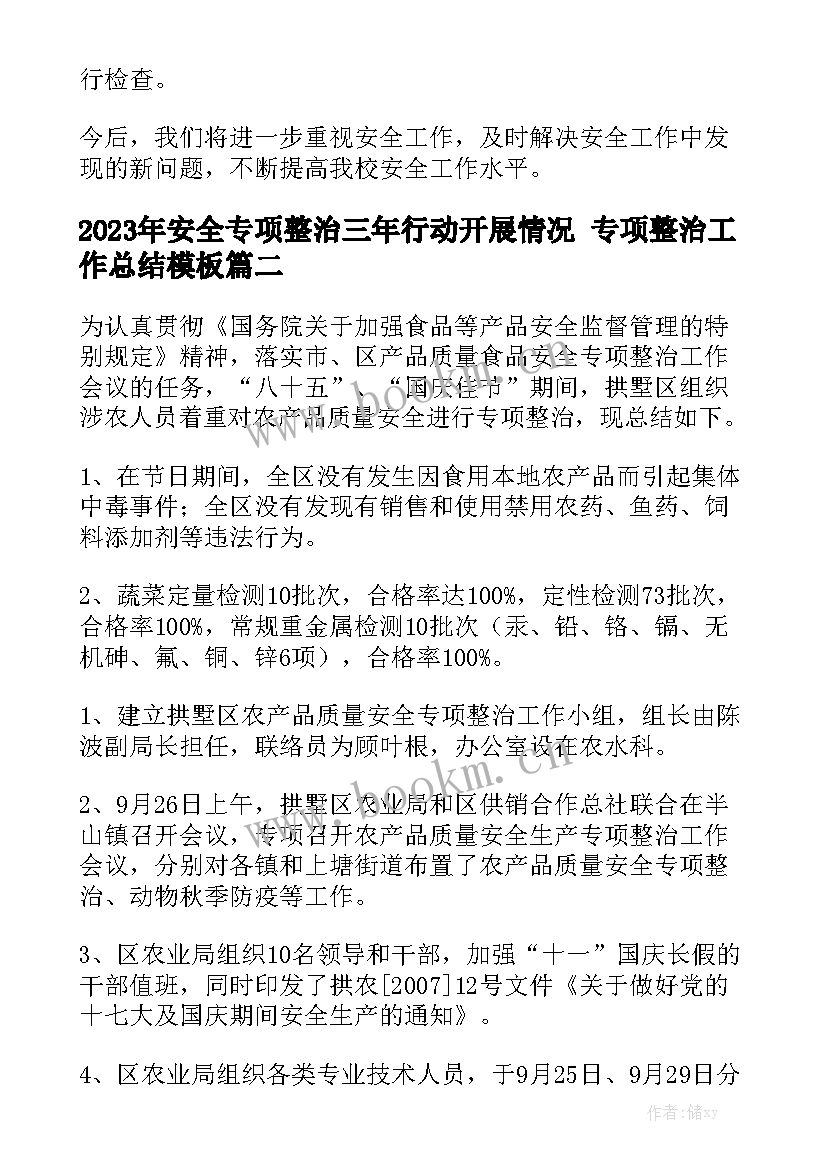 2023年安全专项整治三年行动开展情况 专项整治工作总结模板