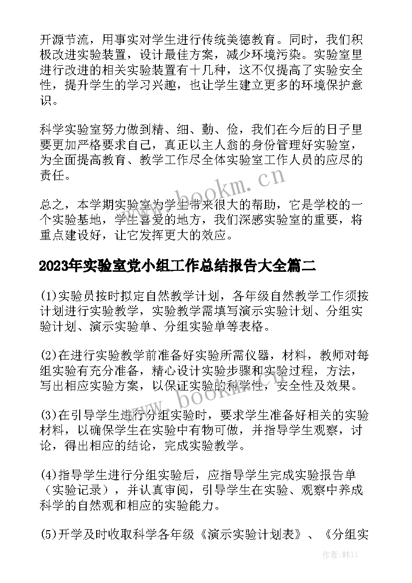 2023年实验室党小组工作总结报告大全