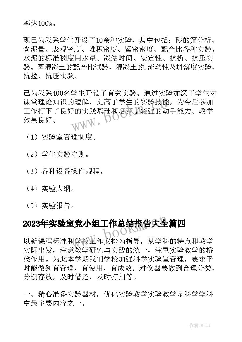 2023年实验室党小组工作总结报告大全