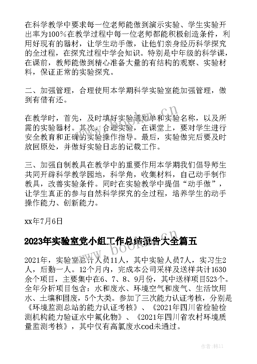 2023年实验室党小组工作总结报告大全