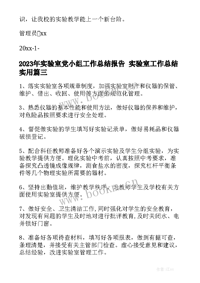 2023年实验室党小组工作总结报告 实验室工作总结实用