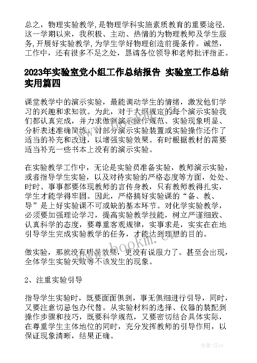 2023年实验室党小组工作总结报告 实验室工作总结实用