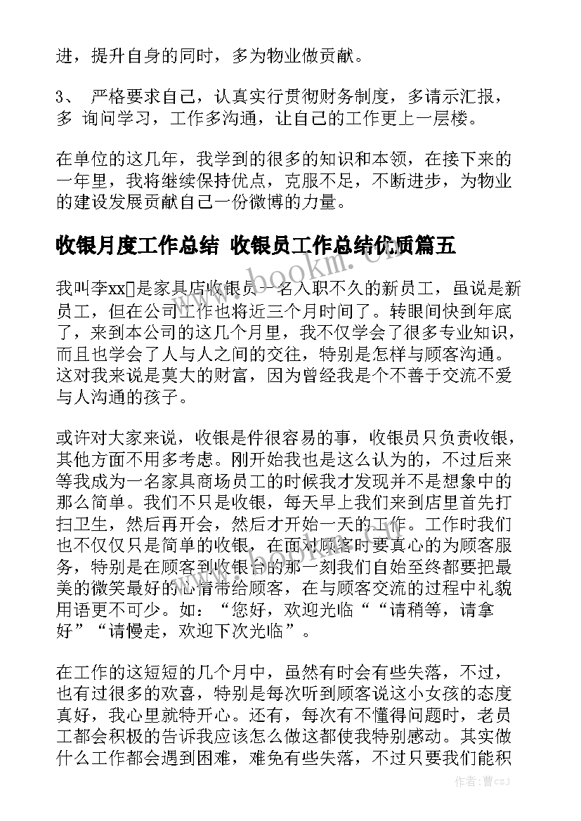 收银月度工作总结 收银员工作总结优质