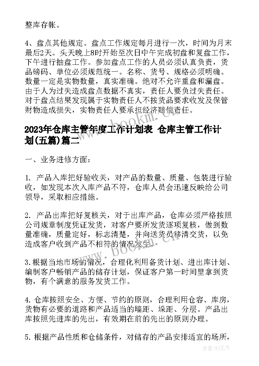 2023年仓库主管年度工作计划表 仓库主管工作计划(五篇)