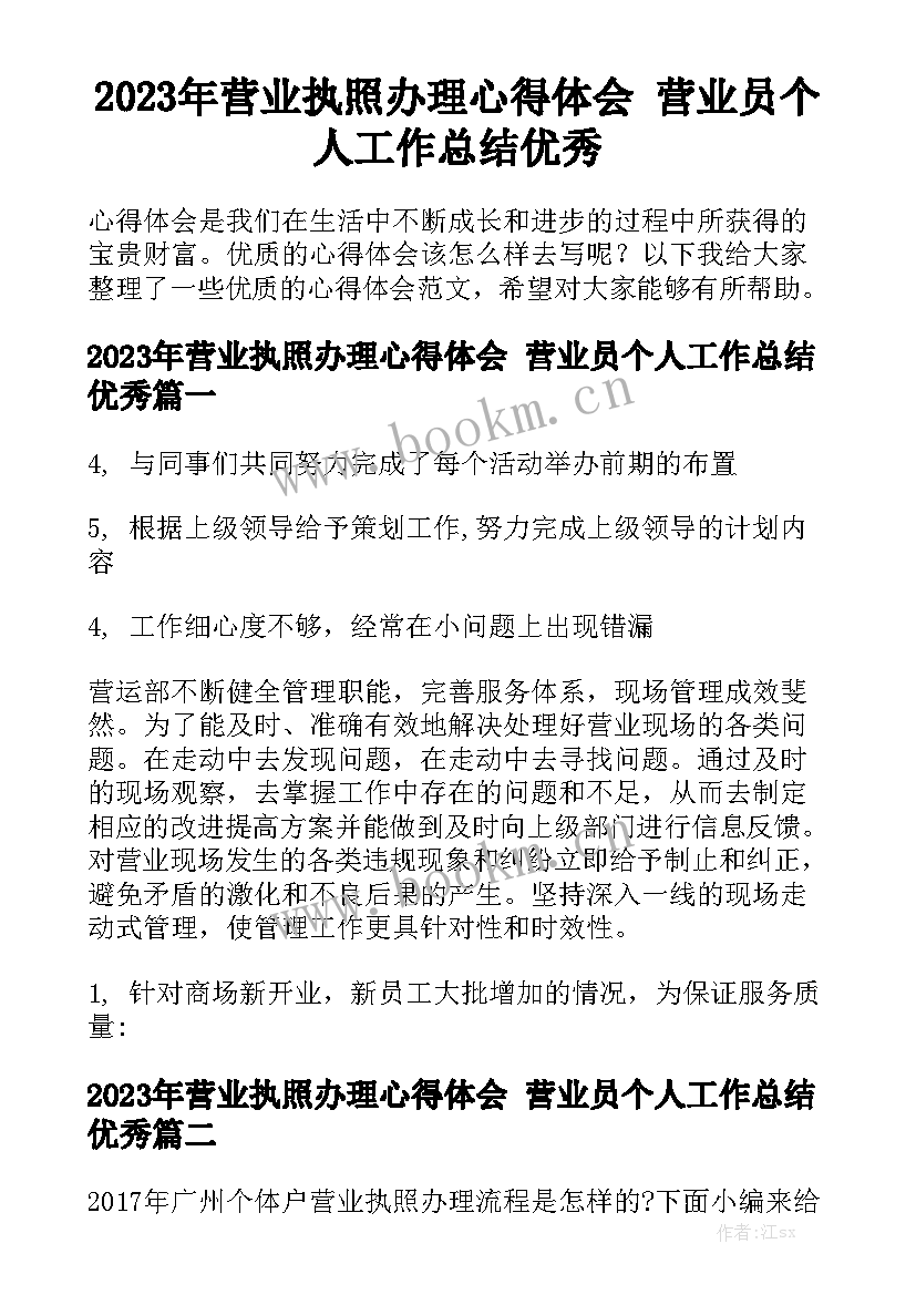 2023年营业执照办理心得体会 营业员个人工作总结优秀