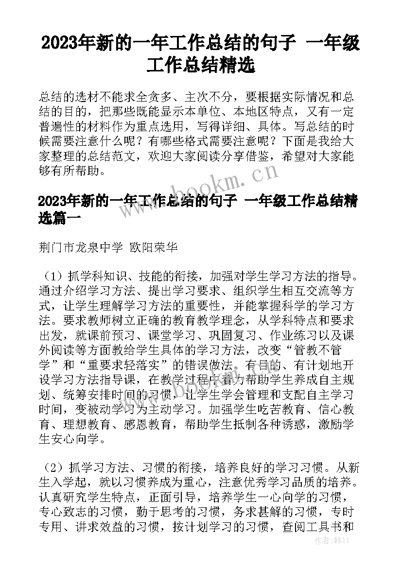 2023年新的一年工作总结的句子 一年级工作总结精选