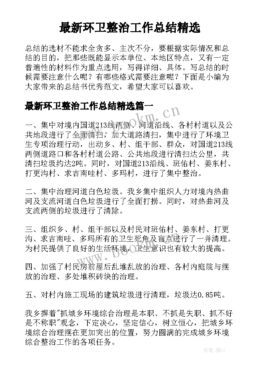 最新环卫整治工作总结精选