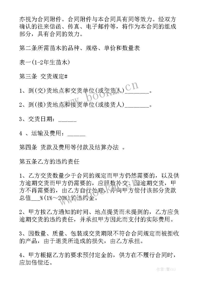 最新农村采购树苗合同下载 果树苗木采购合同模板