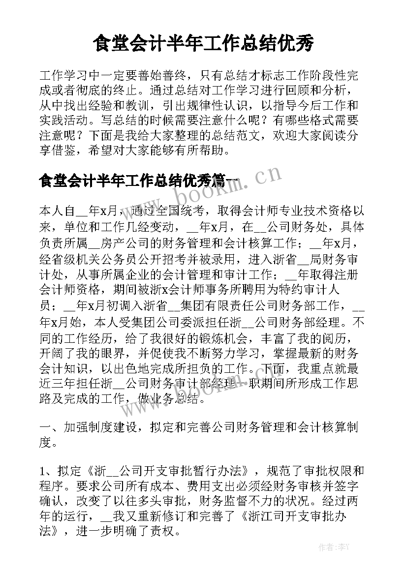 食堂会计半年工作总结优秀