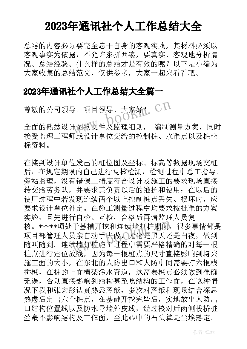 2023年通讯社个人工作总结大全