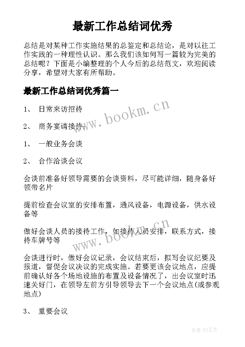 最新工作总结词优秀