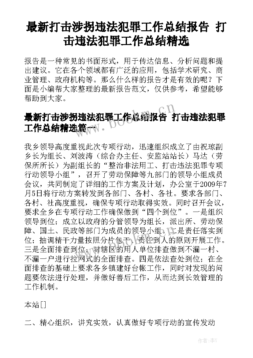 最新打击涉拐违法犯罪工作总结报告 打击违法犯罪工作总结精选