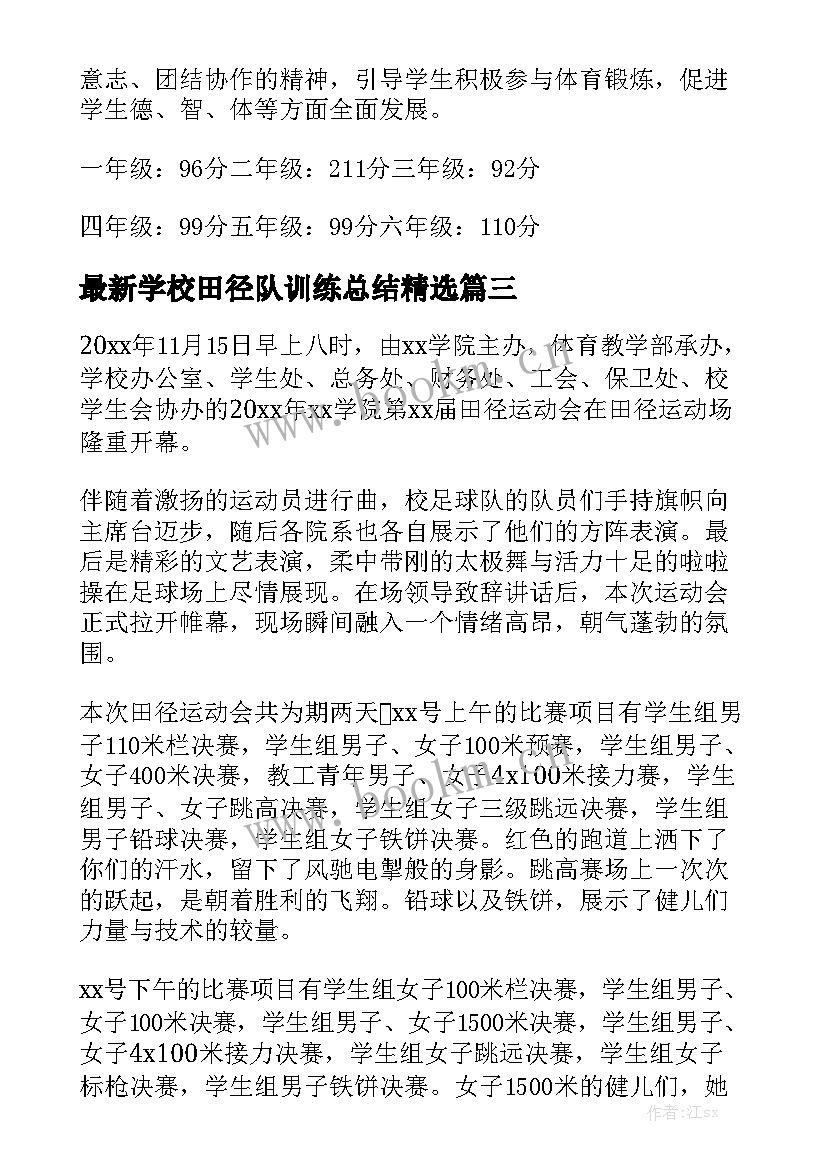 最新学校田径队训练总结精选