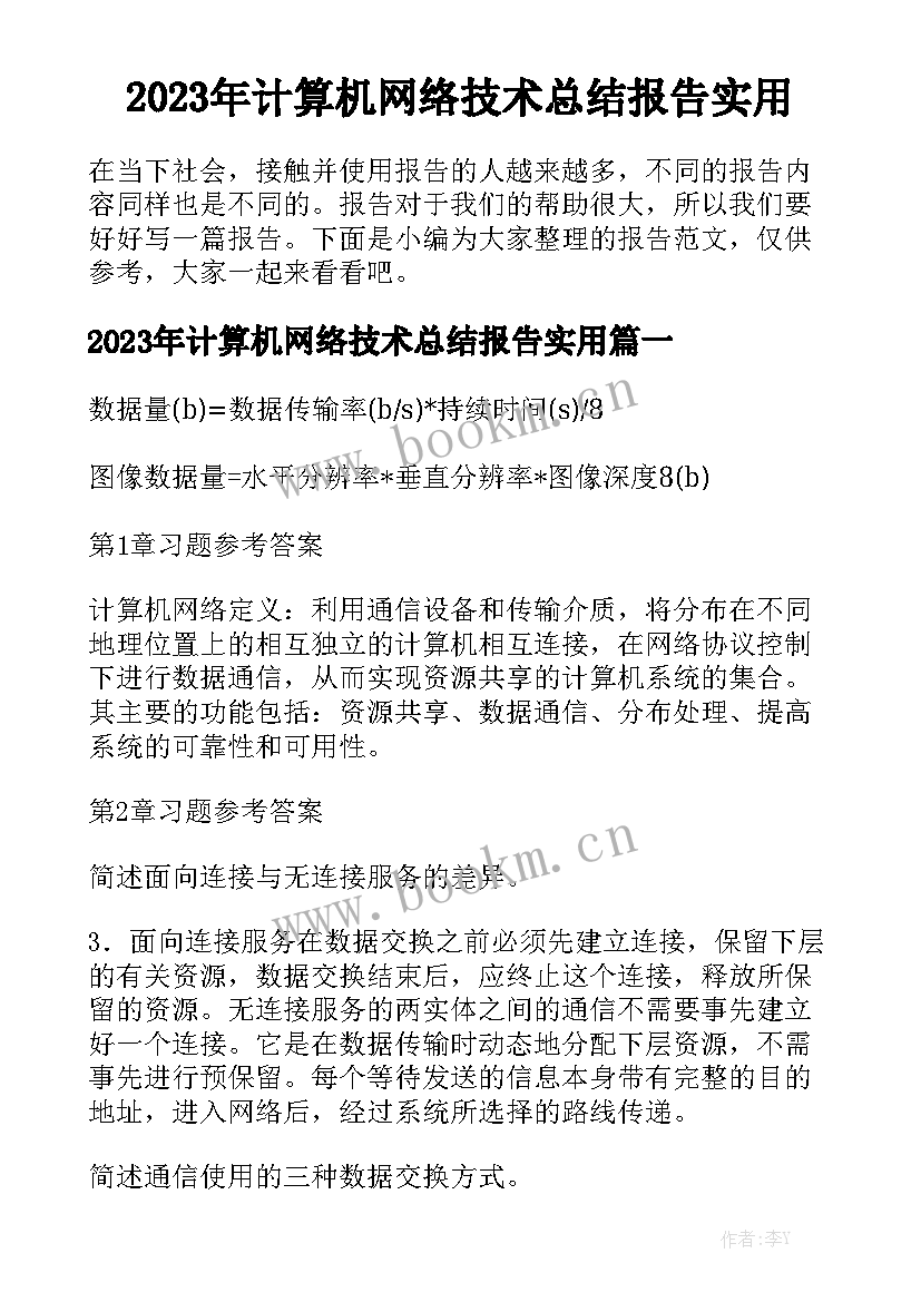 2023年计算机网络技术总结报告实用