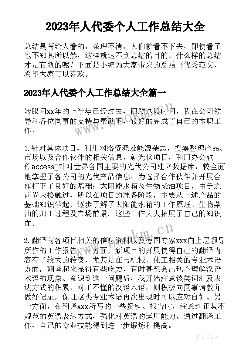 2023年人代委个人工作总结大全