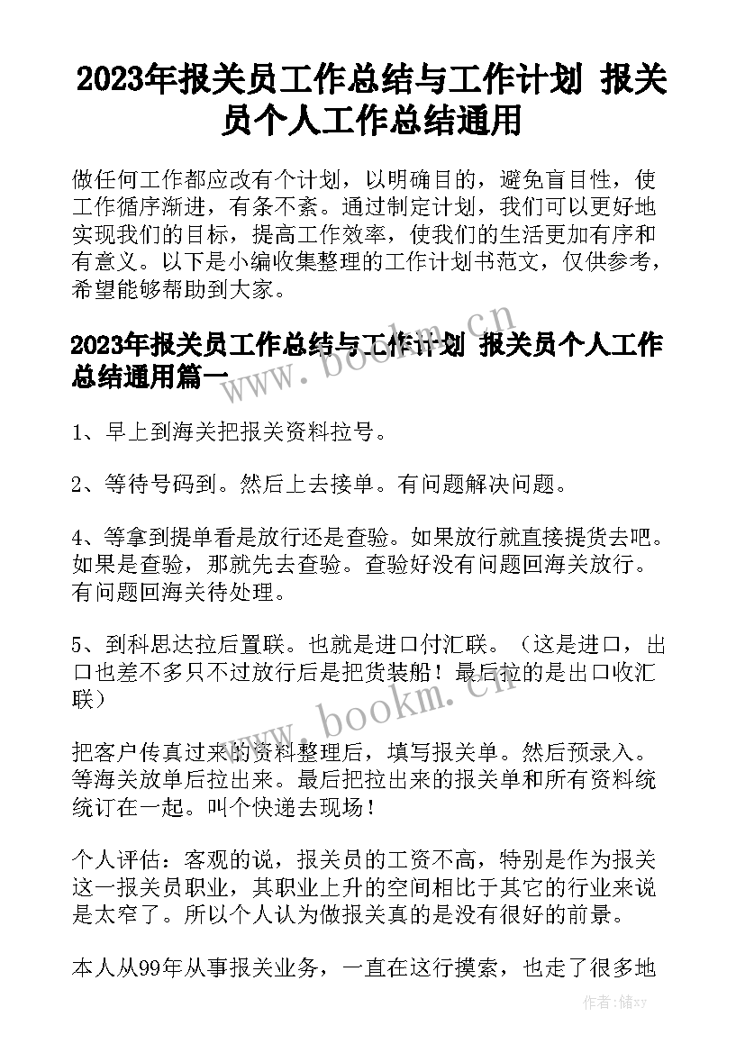 2023年报关员工作总结与工作计划 报关员个人工作总结通用