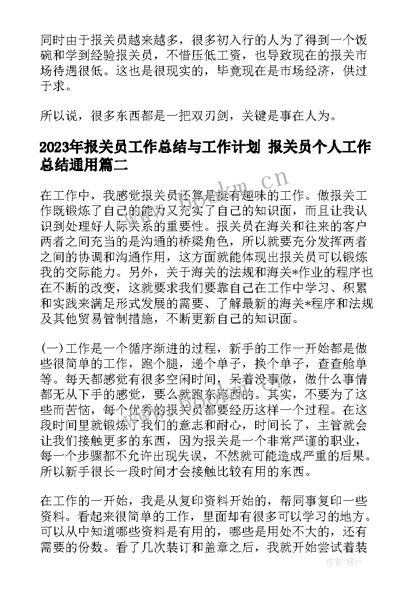 2023年报关员工作总结与工作计划 报关员个人工作总结通用