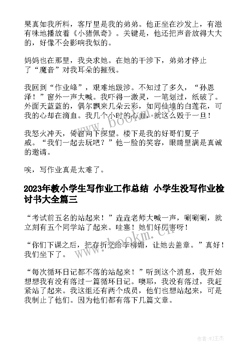 2023年教小学生写作业工作总结 小学生没写作业检讨书大全