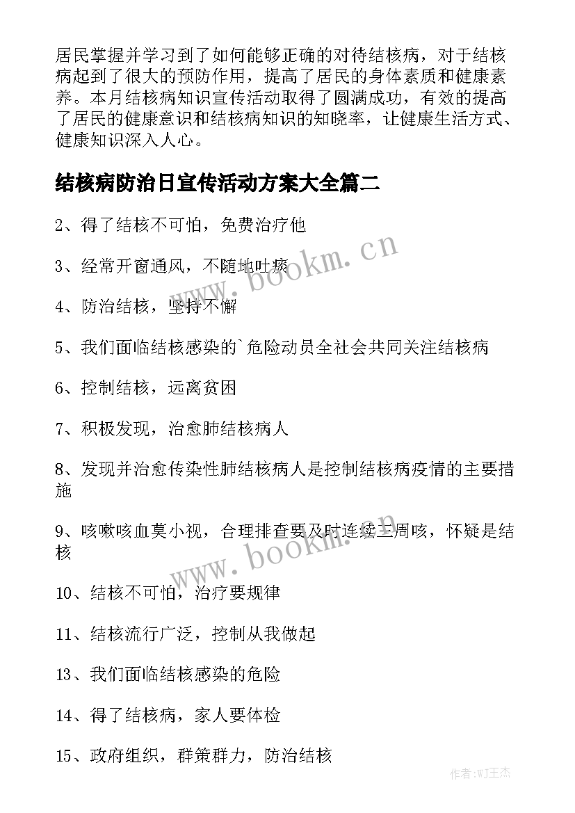 结核病防治日宣传活动方案大全