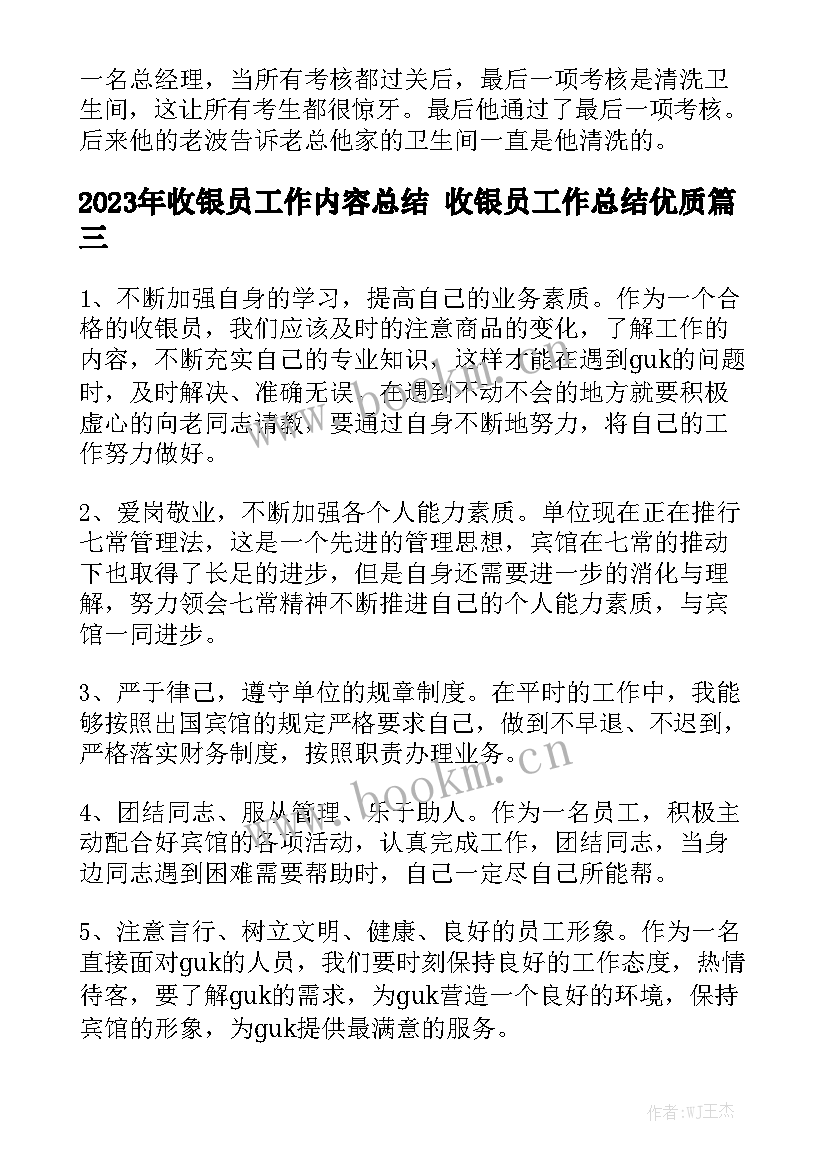 2023年收银员工作内容总结 收银员工作总结优质