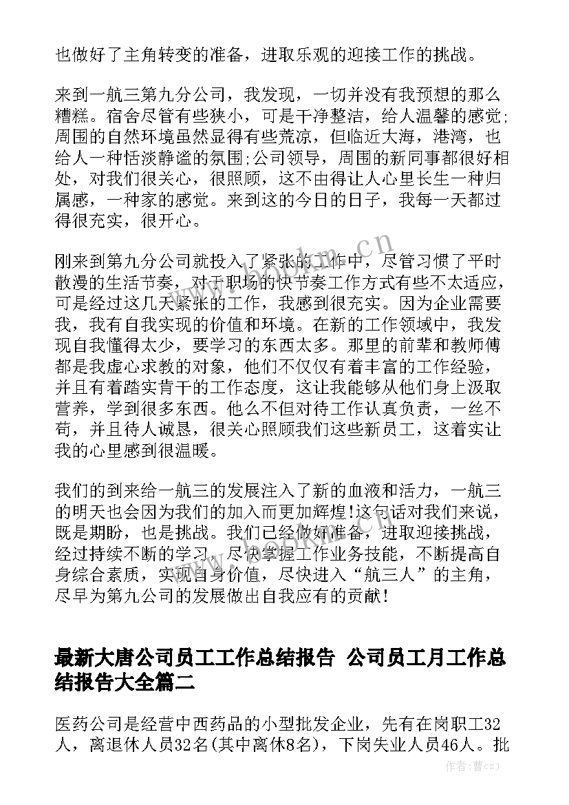 最新大唐公司员工工作总结报告 公司员工月工作总结报告大全