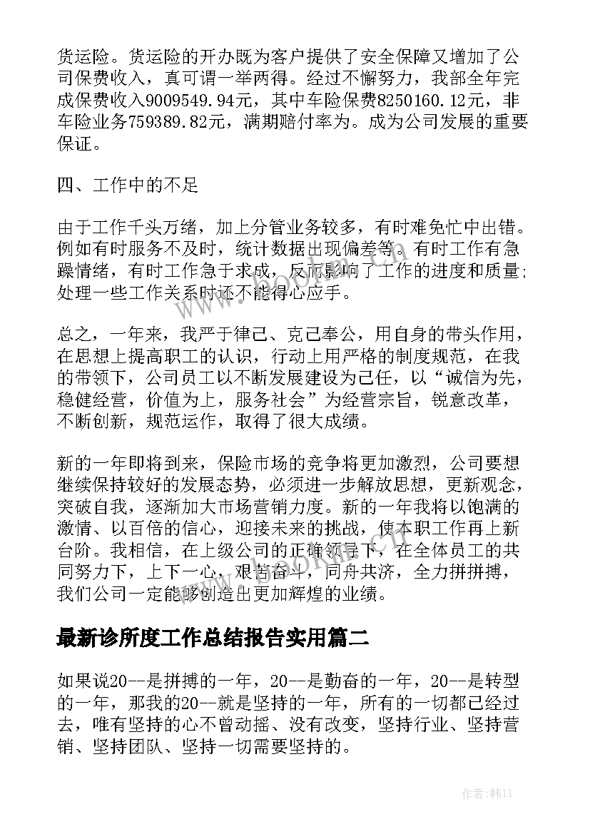 最新诊所度工作总结报告实用